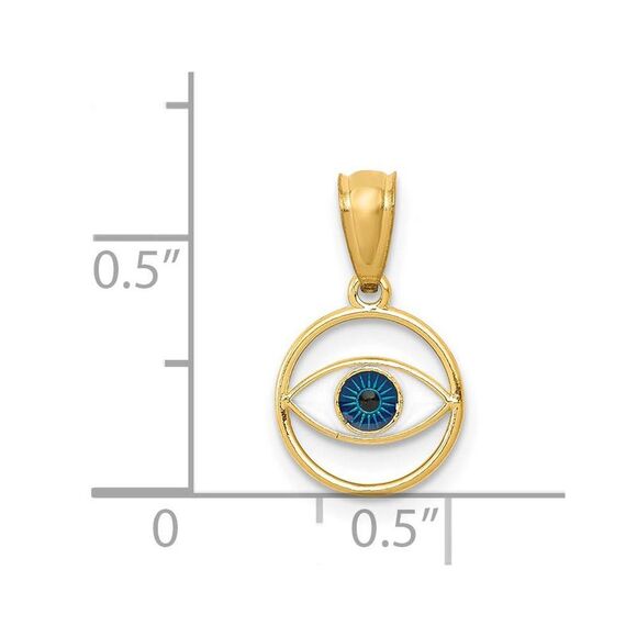 14K Yellow Gold & Enamel, Round Blue Evil Eye Pendant, 9mm (3/8 inch) - Picture 3 of 5